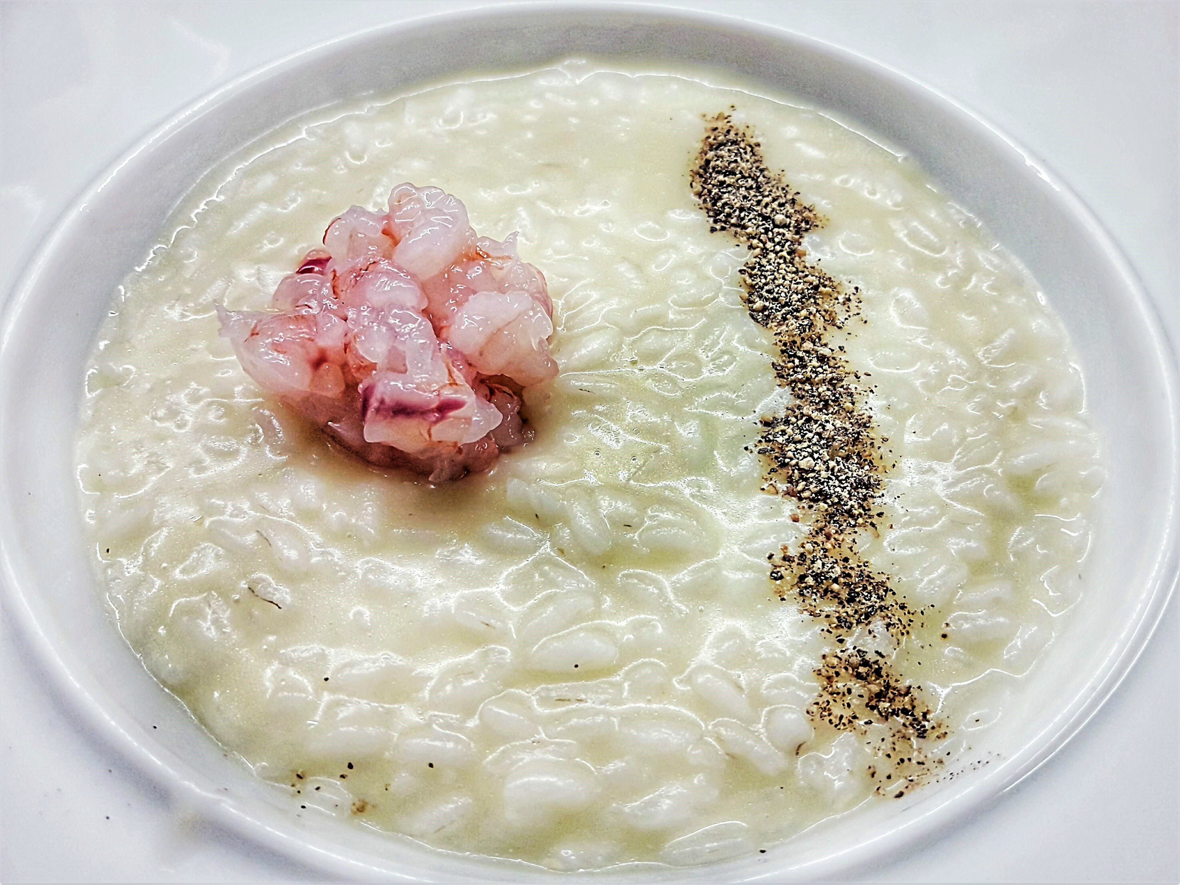 Risotto cacio e pepe con tartare di gamberi Pentole&Pennelli
